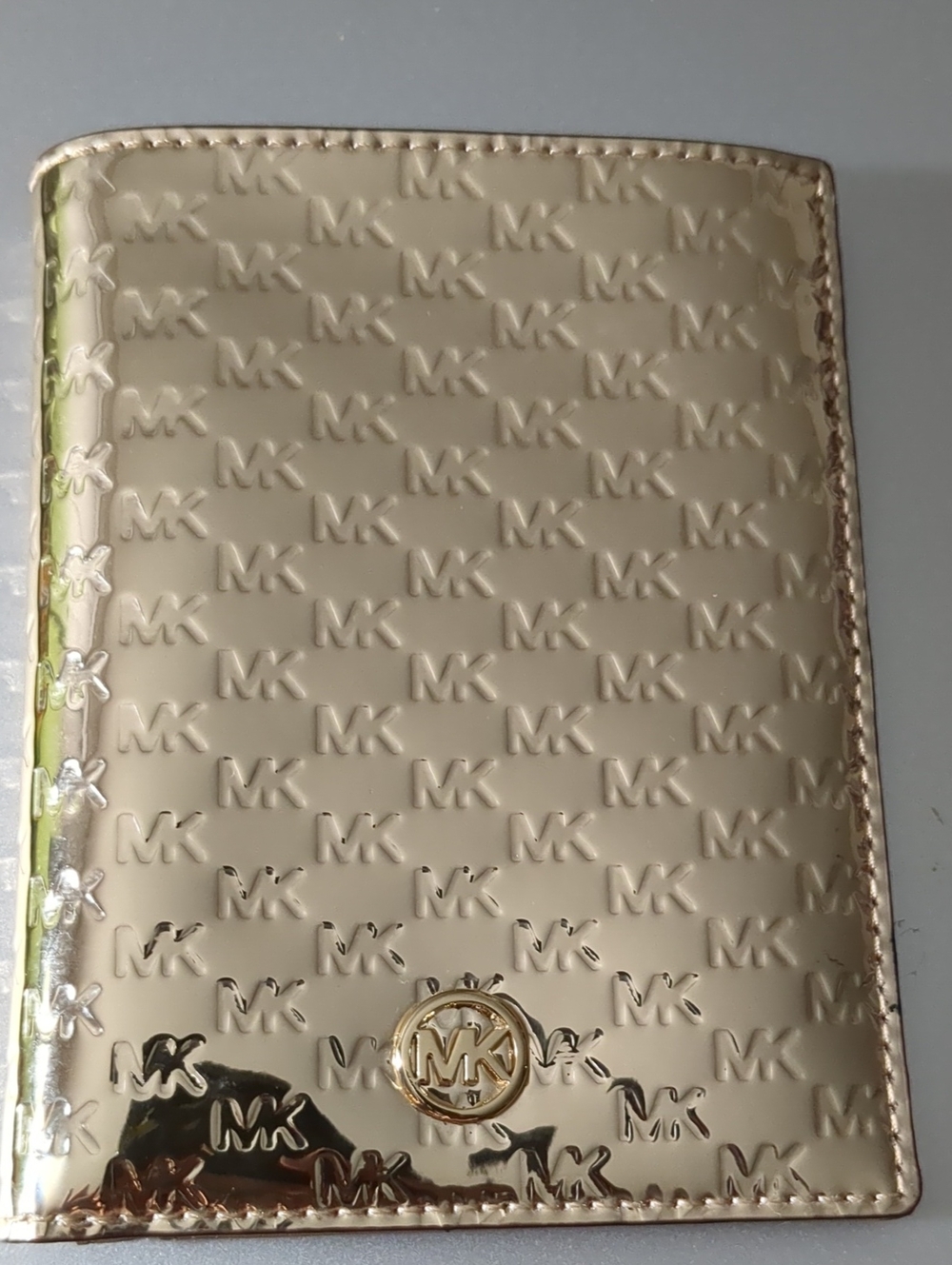 Michael Kors Metallic Gold Passport Wallet - MK Logo New